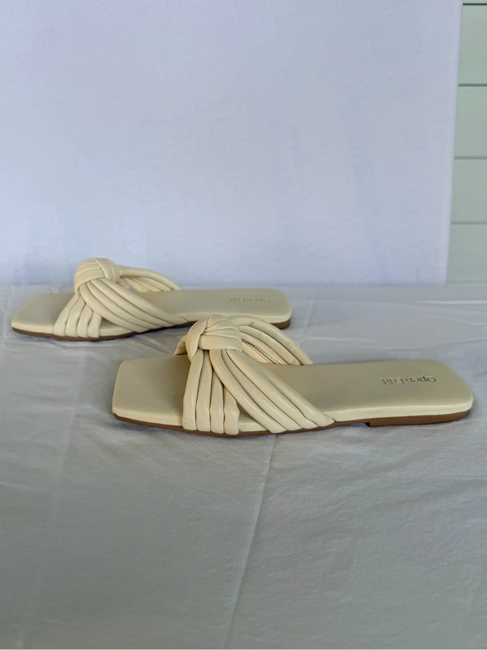 Open Edit Ivory Knot Slide Sandals 8 Square Toe Quiet Luxury Minimalist